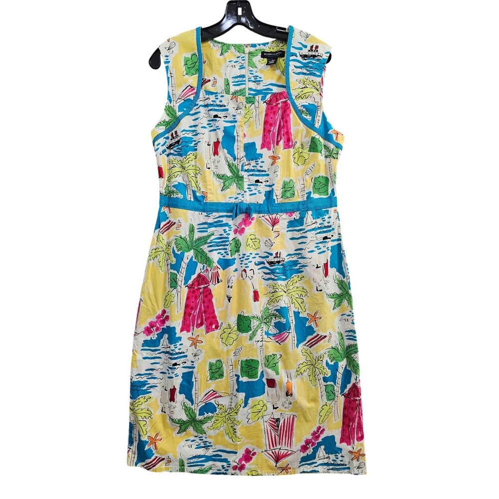 Goodclothes Collections Dress Womens 12 Yellow Tropical Beach Palm Tree Print